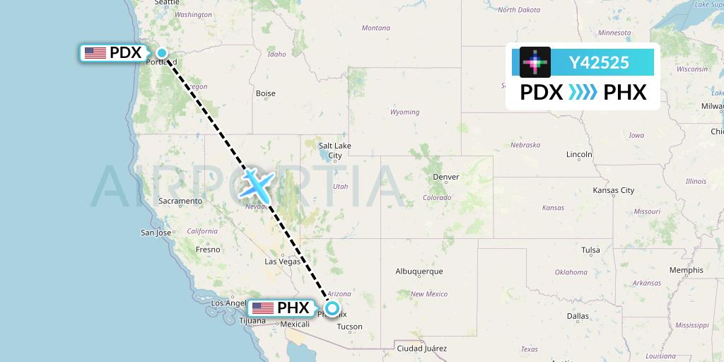 Y42525 Volaris Flight Map: Portland to Phoenix