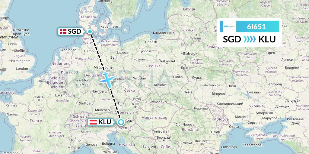6I651 Air Alsie Flight Map: Sonderborg to Klagenfurt