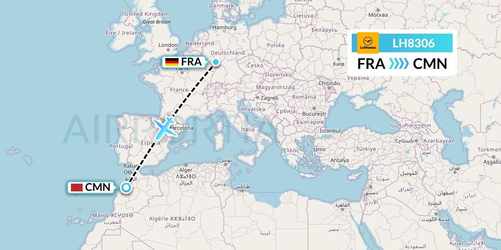 LH8306 Lufthansa Flight Map: Frankfurt to Casablanca