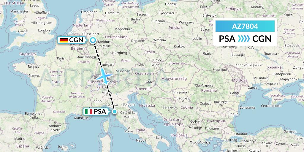 AZ7804 ITA Airways Flight Map: Pisa to Cologne