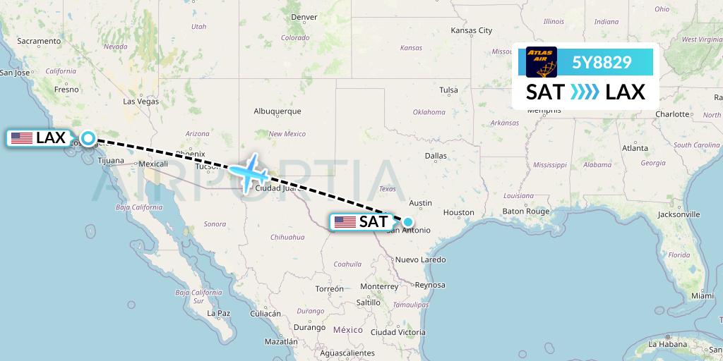 5Y8829 Atlas Air Flight Map: San Antonio to Los Angeles