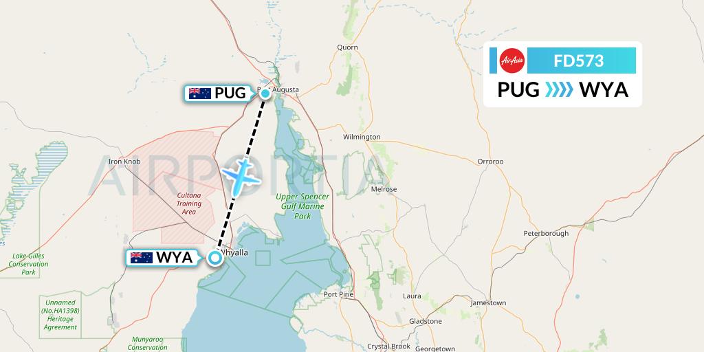 FD573 Thai AirAsia Flight Map: Port Augusta to Whyalla