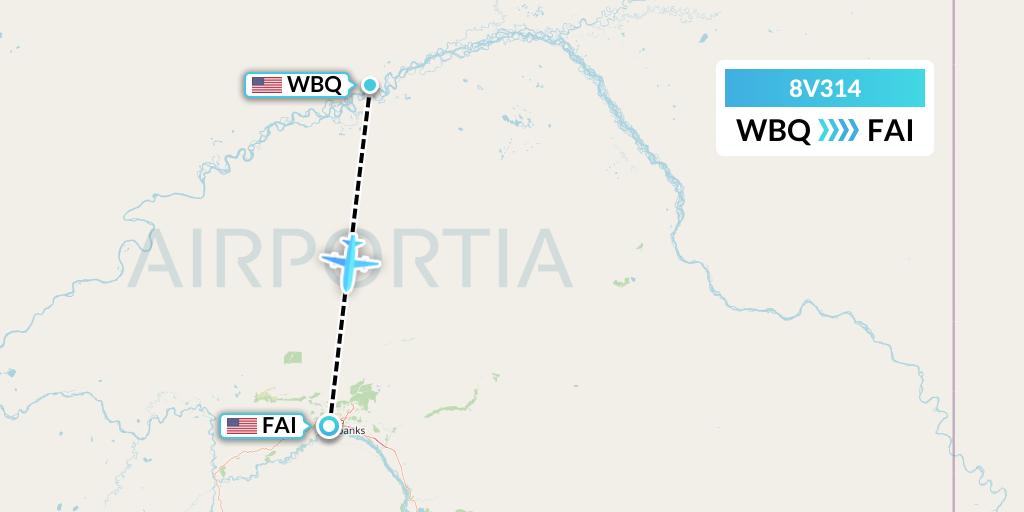 8V314 Wright Air Service Flight Map: Beaver to Fairbanks