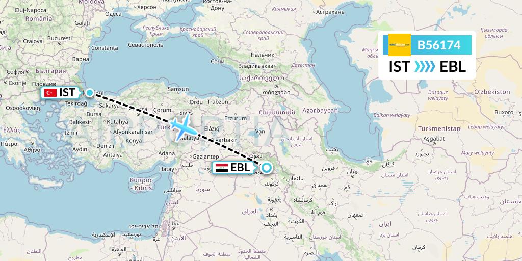 B56174 Fly SAX Flight Map: Istanbul to Arbil
