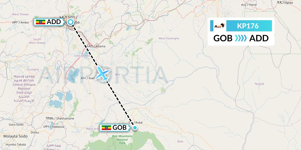 KP176 ASKY Flight Map: Goba to Addis Ababa