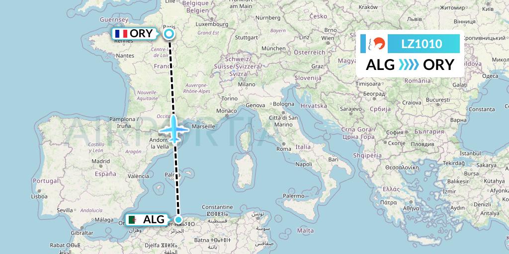 LZ1010 Air Link Flight Map: Algiers to Paris