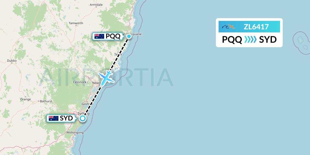 ZL6417 Regional Express Flight Map: Port Macquarie to Sydney