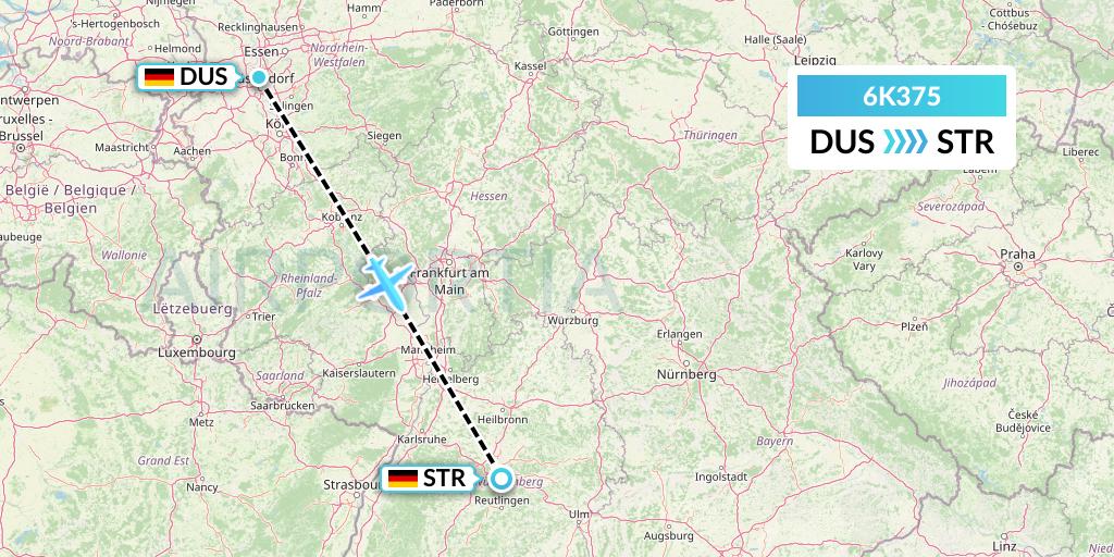 6K375 Songbird Airways Flight Map: Dusseldorf to Stuttgart