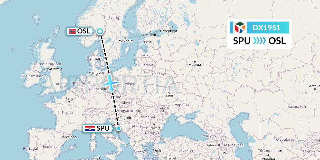 DX1951 Danish Air Transport Flight Map: Split to Oslo