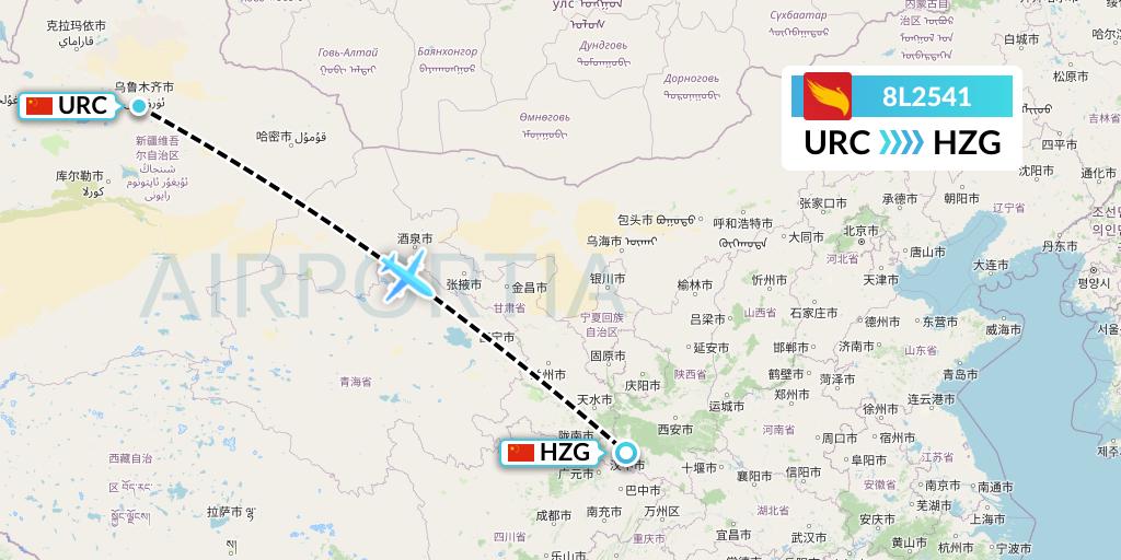 8L2541 Lucky Air Flight Map: Urumqi to Hanzhong