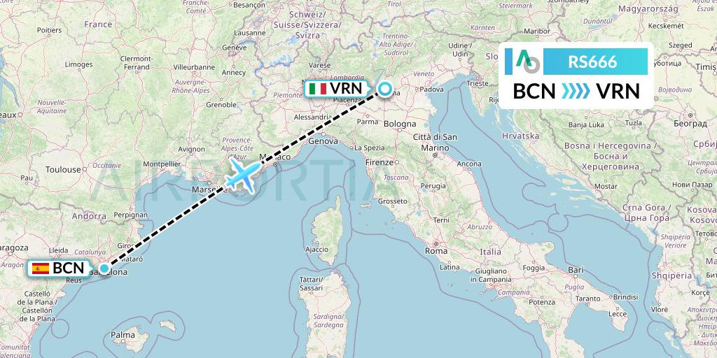 RS666 Air Seoul Flight Map: Barcelona to Verona