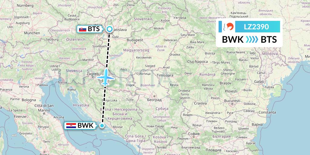 LZ2390 Air Link Flight Map: Bol to Bratislava
