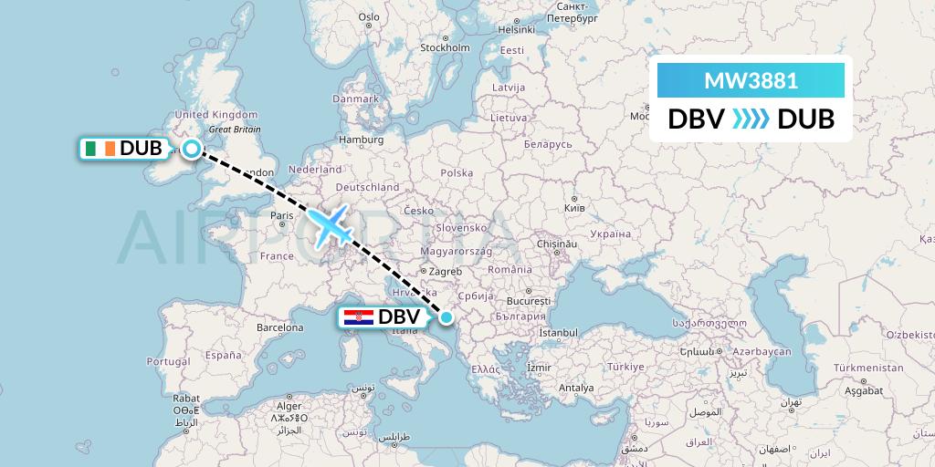 MW3881 Mokulele Flight Service Flight Map: Dubrovnik to Dublin