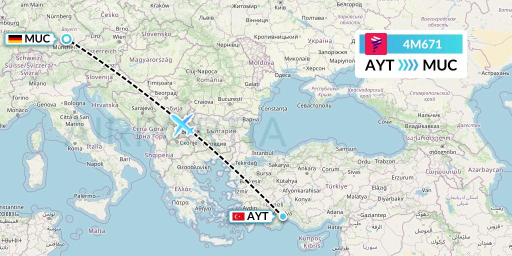 4M671 LATAM Airlines Argentina Flight Map: Antalya to Munich