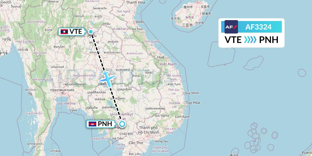 AF3324 Air France Flight Map: Vientiane to Phnom Penh