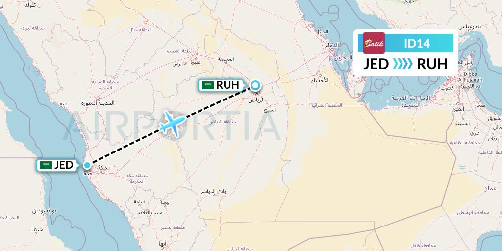 ID14 Batik Air Flight Map: Jeddah to Riyadh