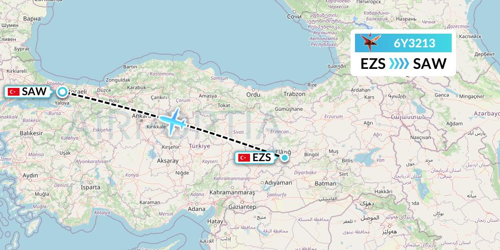 6Y3213 SmartLynx Flight Map: Elazig to Istanbul