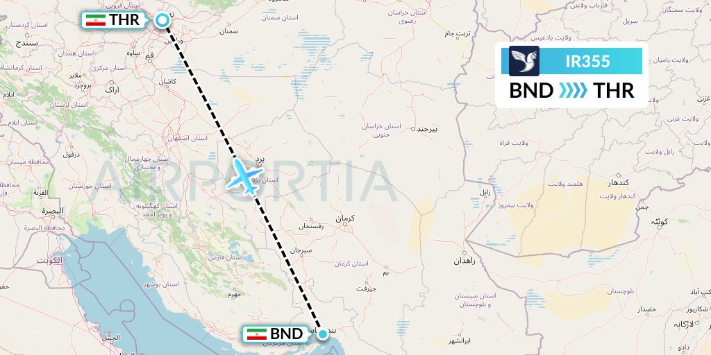 IR355 Iran Air Flight Map: Bandar Abbas to Tehran