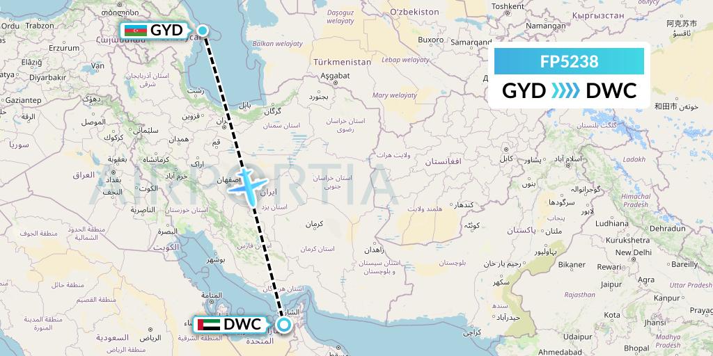 FP5238 FlyPelican Flight Map: Baku to Dubai