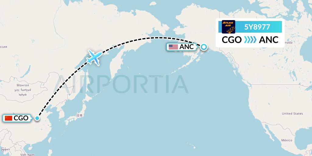5Y8977 Atlas Air Flight Map: Zhengzhou to Anchorage