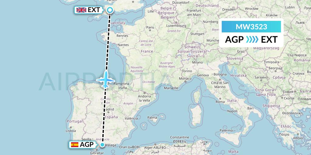 MW3523 Mokulele Flight Service Flight Map: Malaga to Exeter