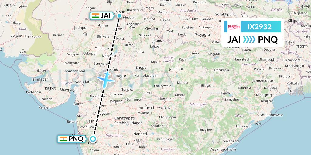 IX2932 Air India Express Flight Map: Jaipur to Pune