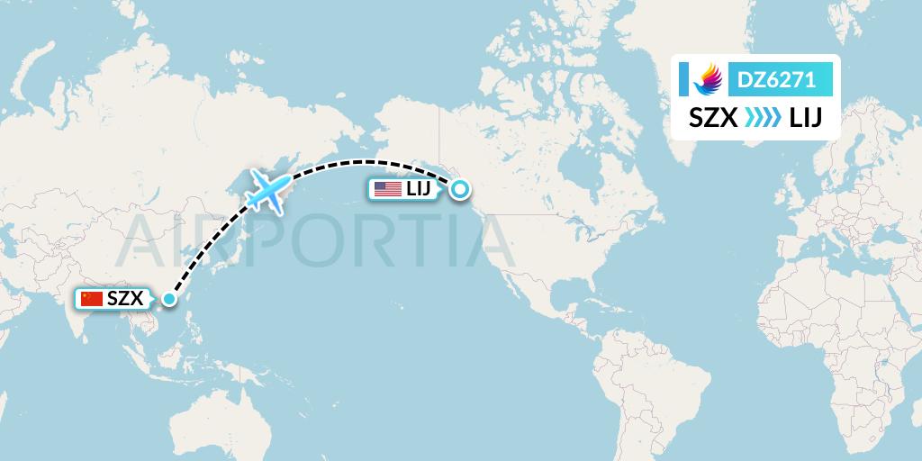 DZ6271 Donghai Airlines Flight Map: Shenzhen to Long Island