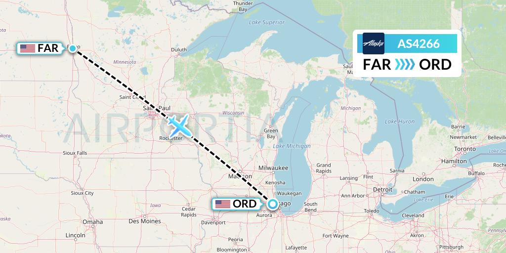 AS4266 Alaska Airlines Flight Map: Fargo to Chicago