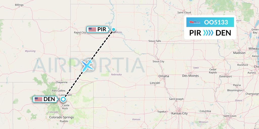 OO5133 SkyWest Airlines Flight Map: Pierre to Denver