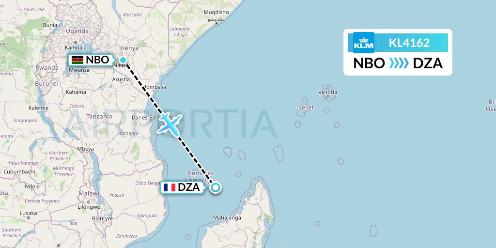 KL4162 KLM Flight Map: Nairobi to Dzaoudzi