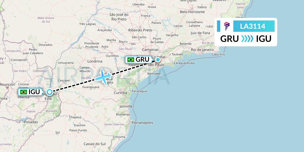 LA3114 LAN Airlines Flight Map: Sao Paulo to Foz do Iguacu