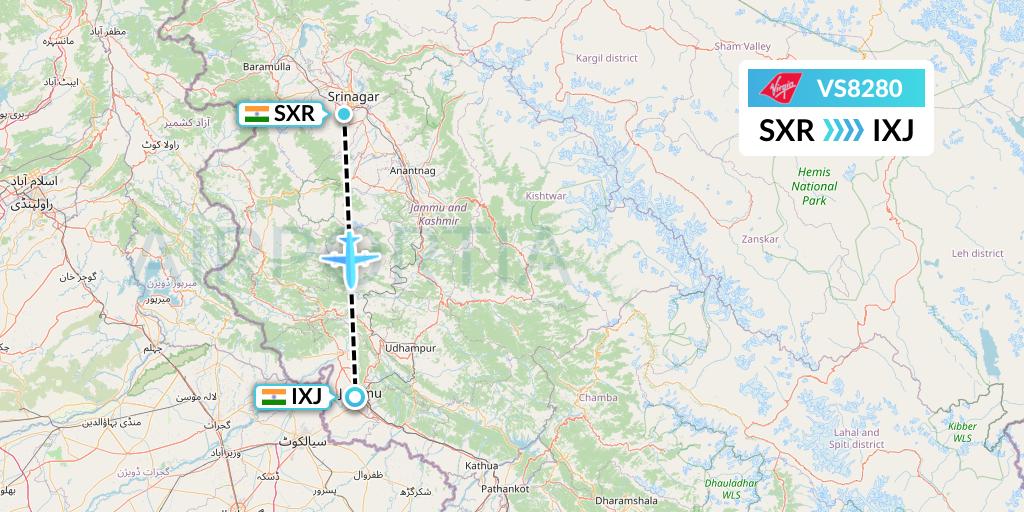 VS8280 Virgin Atlantic Airways Flight Map: Srinagar to Jammu