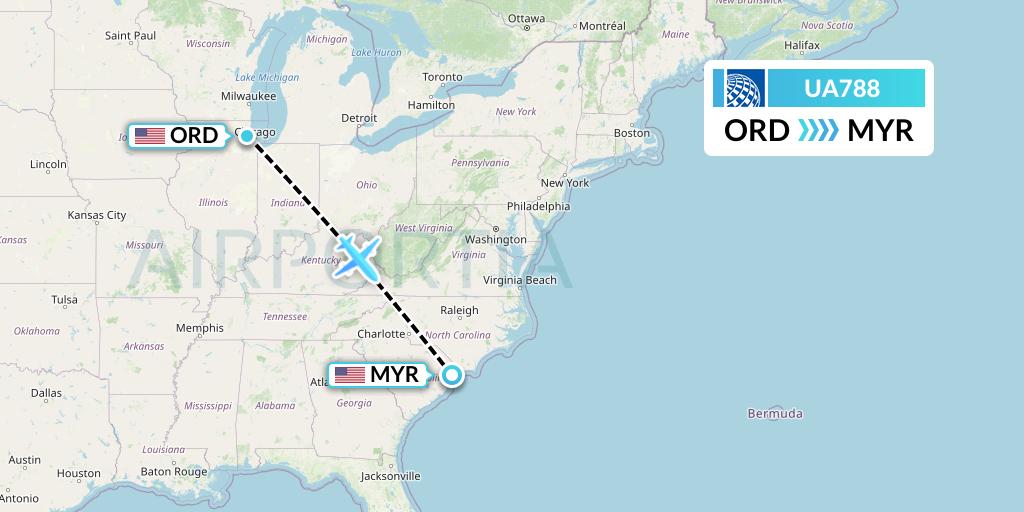 UA788 United Airlines Flight Map: Chicago to Myrtle Beach