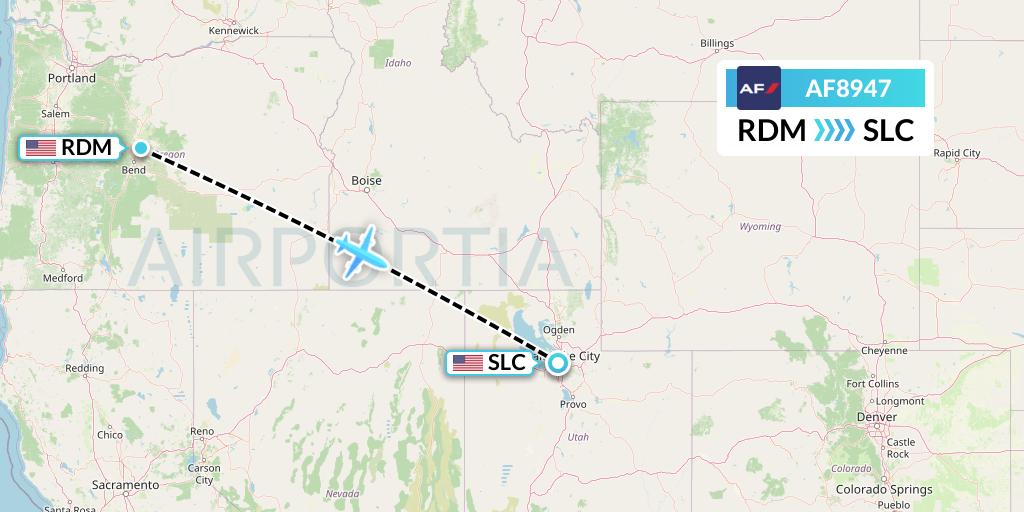 AF8947 Air France Flight Map: Redmond to Salt Lake City