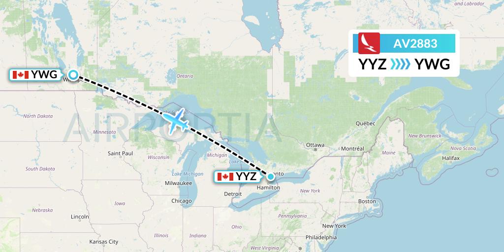 AV2883 Avianca Flight Map: Toronto to Winnipeg