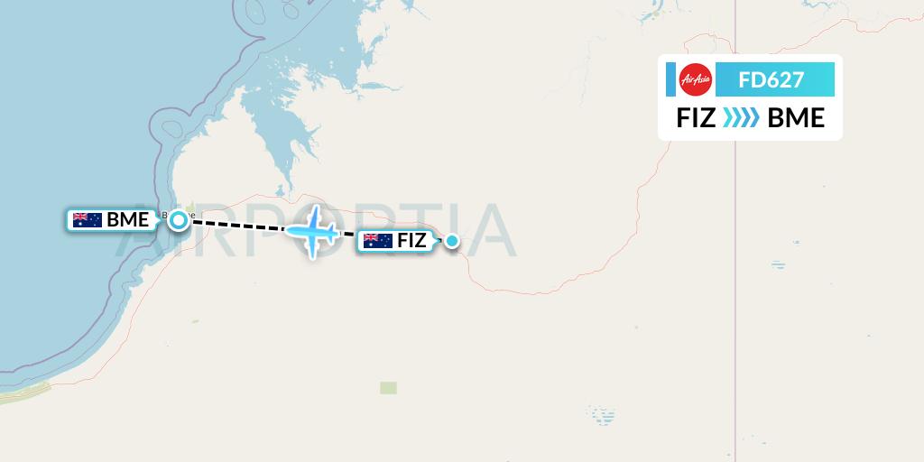 FD627 Thai AirAsia Flight Map: Australia to Broome