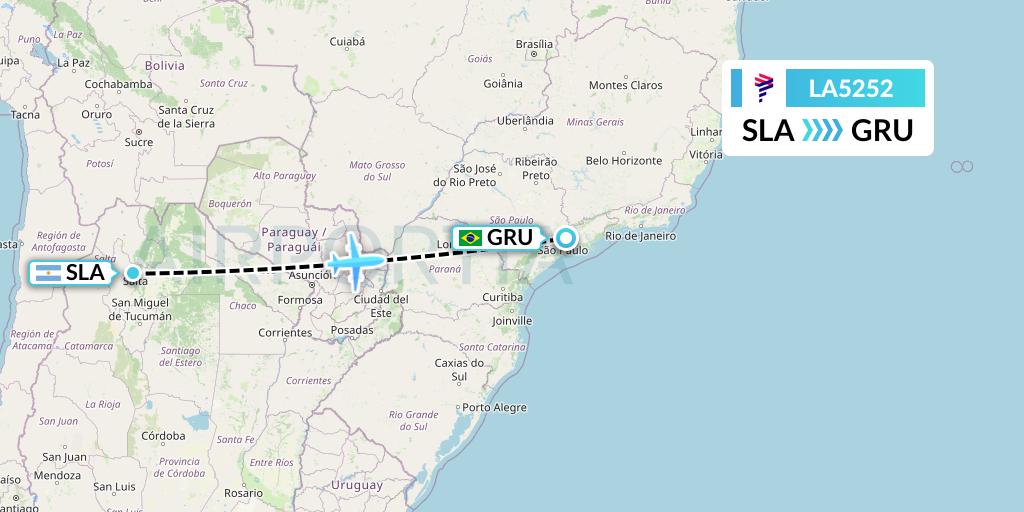 LA5252 LAN Airlines Flight Map: Salta to Sao Paulo