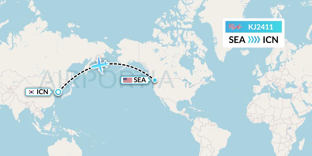 KJ2411 Air Incheon Flight Map: Seattle to Seoul