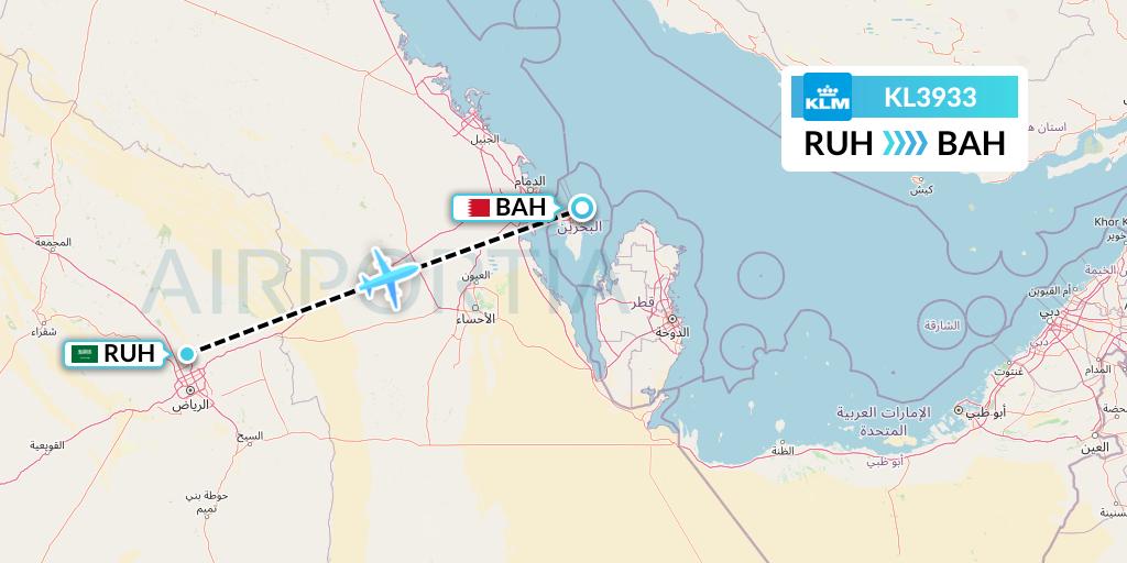 KL3933 KLM Flight Map: Riyadh to Bahrain