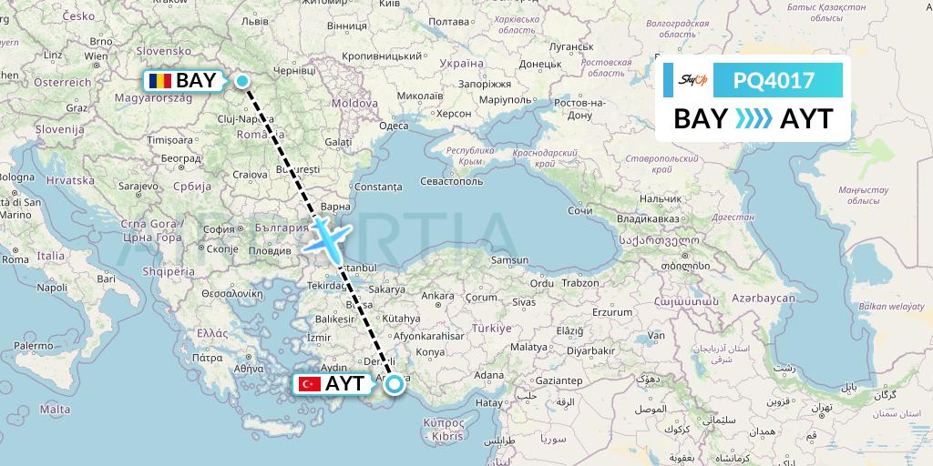 PQ4017 SkyUp Airlines Flight Map: Baia Mare to Antalya