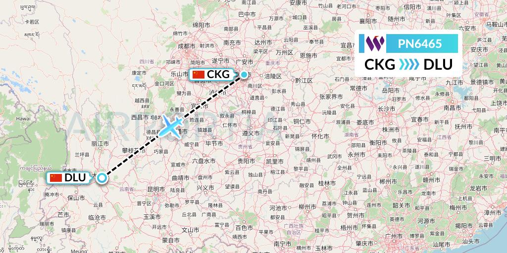 PN6465 China West Air Flight Map: Chongqing to Dali