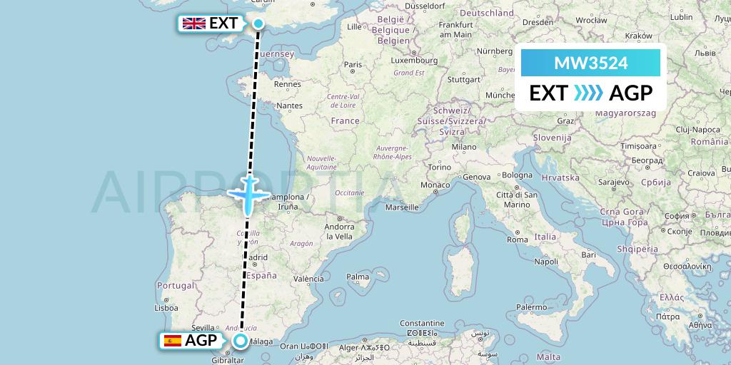 MW3524 Mokulele Flight Service Flight Map: Exeter to Malaga