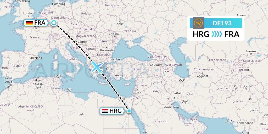 DE193 Condor Flight Map: Hurghada to Frankfurt