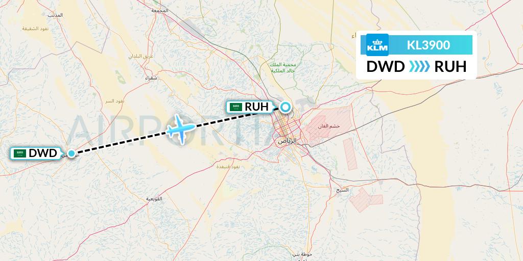 KL3900 KLM Flight Map: Dawadmi to Riyadh
