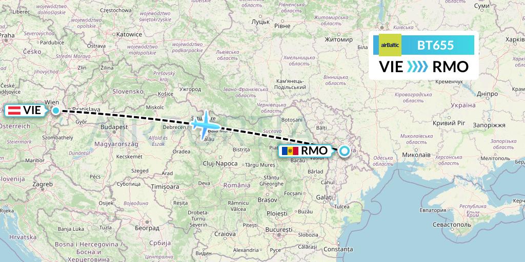 BT655 Air Baltic Flight Map: Vienna to Chisinau