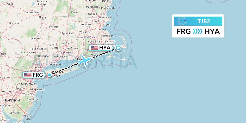 TJ82 Tradewind Aviation Flight Map: Farmingdale to Hyannis