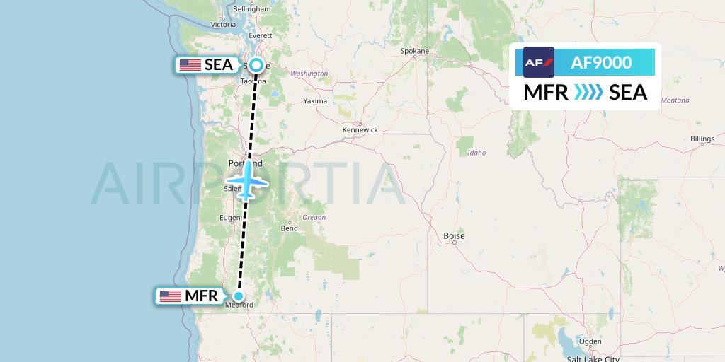 AF9000 Air France Flight Map: Medford to Seattle