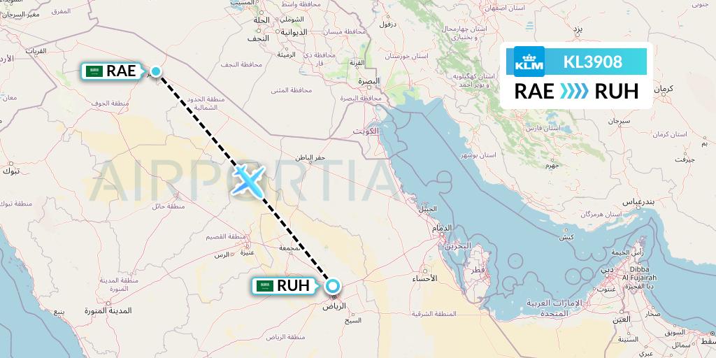 KL3908 KLM Flight Map: Arar to Riyadh