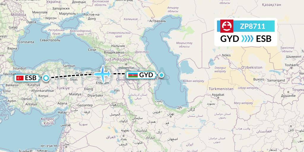 ZP8711 Paranair Flight Map: Baku to Ankara
