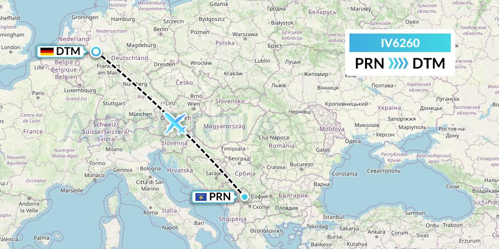 IV6260 VVB Aviation Malta Flight Map: Pristina to Dortmund